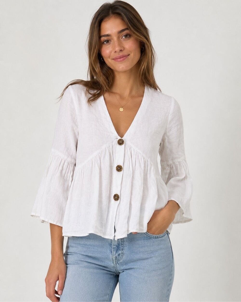 Zara 100% Linen White Peplum Button Front Blouse Women’s Small